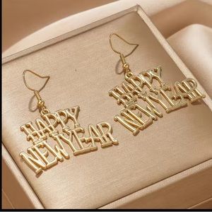 HAPPY NEW YEAR Gold Earrings